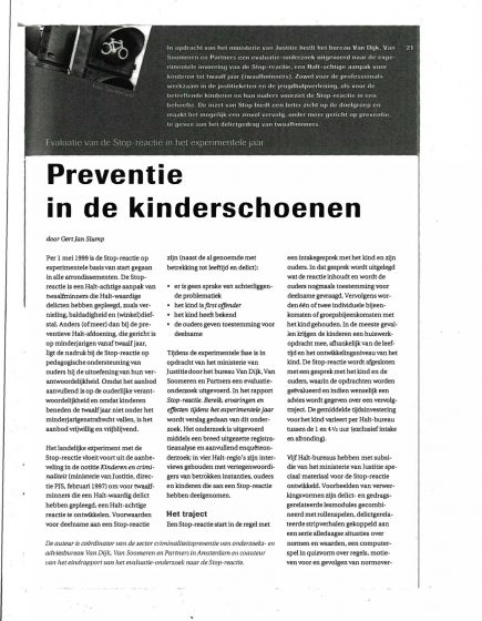 Preventie in de kinderschoenen, evaluatie van de Stop – reactie in het experimentele jaar – Preventie in de kinderschoenen, evaluatie van de Stop – reactie in het experimentele jaar