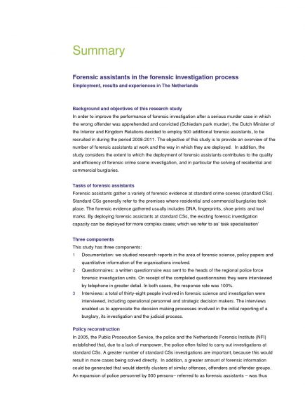 Forensisch assistenten – Summary English