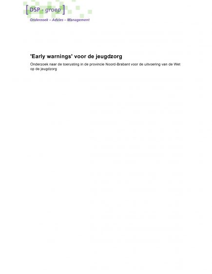 Early warnings’ voor de jeugdzorg – Early warnings’ voor de jeugdzorg