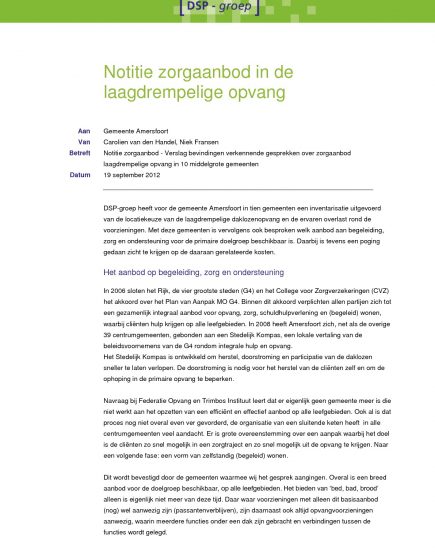 Notitie zorgaanbod in de laagdrempelige opvang