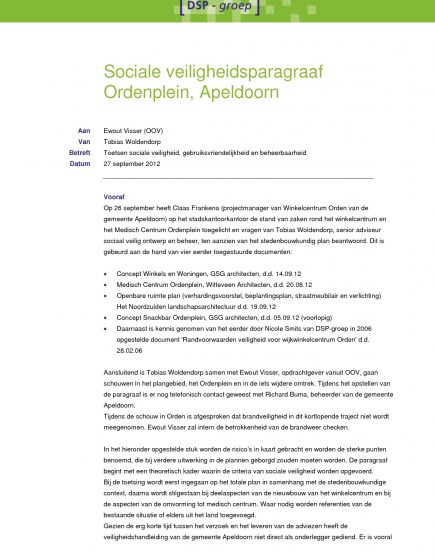 Sociale veiligheidparagraaf Ordenplein Apeldoorn