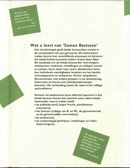 Samen besturen; Een simulatiespel voor de gemeenteraad – Samen besturen; Een simulatiespel voor de gemeenteraad