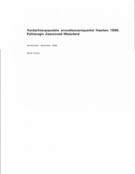 Verdachtenpopulatie arrondissementsparket Haarlem 1996. Politieregio Zaanstreek-Waterland – Verdachtenpopulatie arrondissementsparket Haarlem 1996. Politieregio Zaanstreek-Waterland