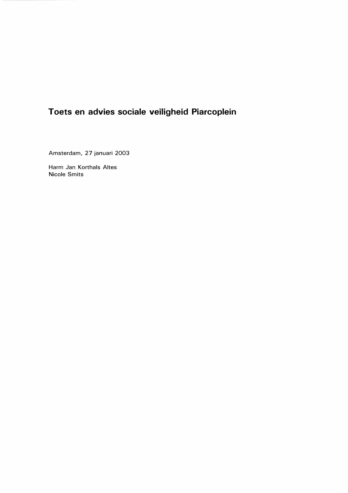 Toets en advies sociale veiligheid Piarcoplein
