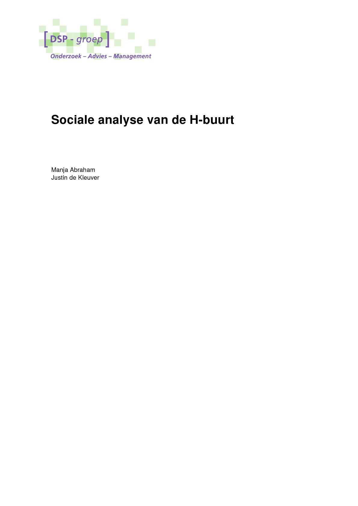 Sociale analyse van de H-buurt – Sociale analyse van de H-buurt