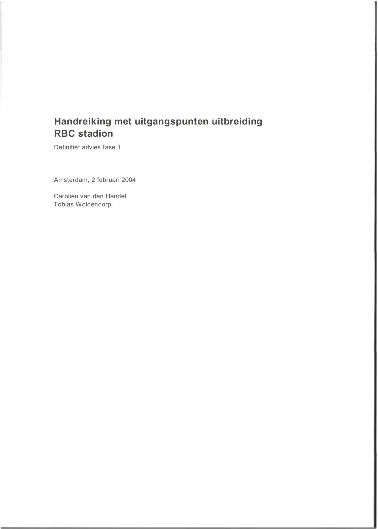 Handreiking met uitgangspunten uitbreiding RBC stadion
